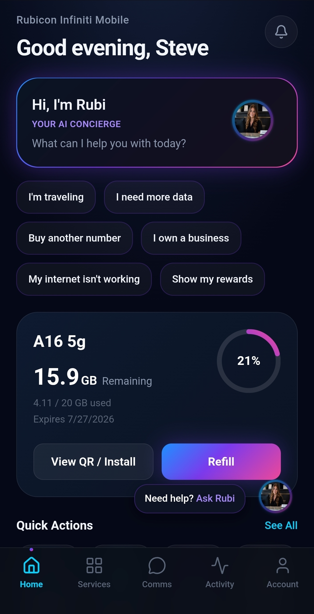 Infiniti Mobile app screen